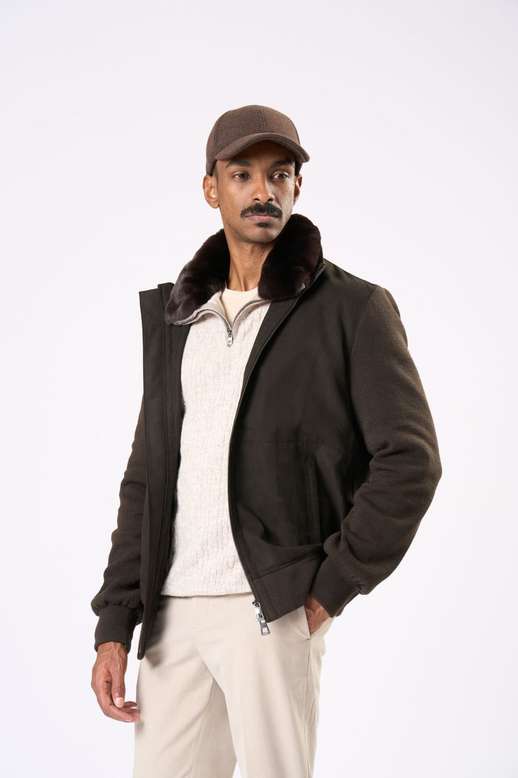 Suede Bomber Jacket in Brown