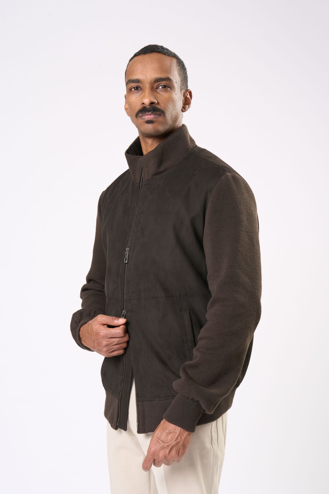 Suede Bomber Jacket in Brown