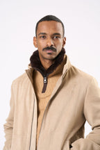 Suede Bomber Jacket in Beige