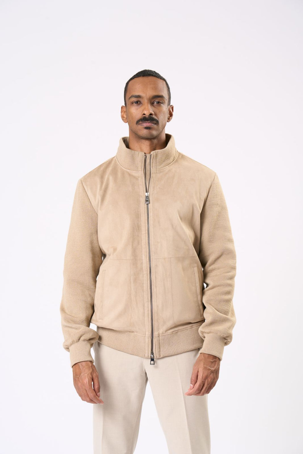 Suede Bomber Jacket in Beige