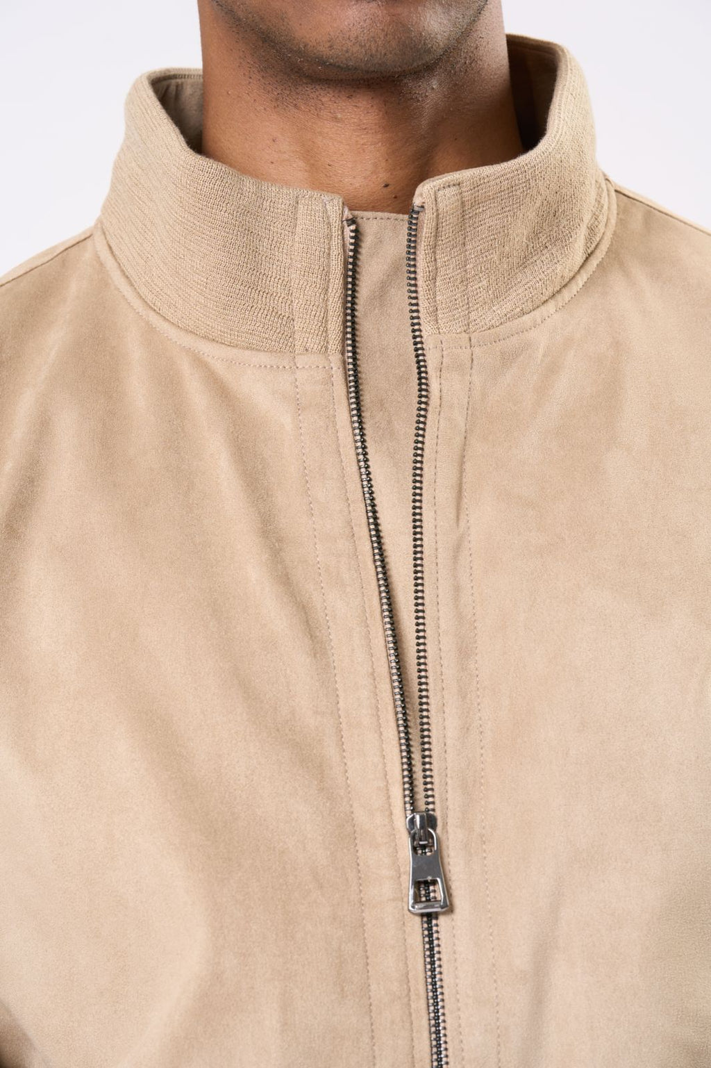 Suede Bomber Jacket in Beige