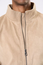 Suede Bomber Jacket in Beige