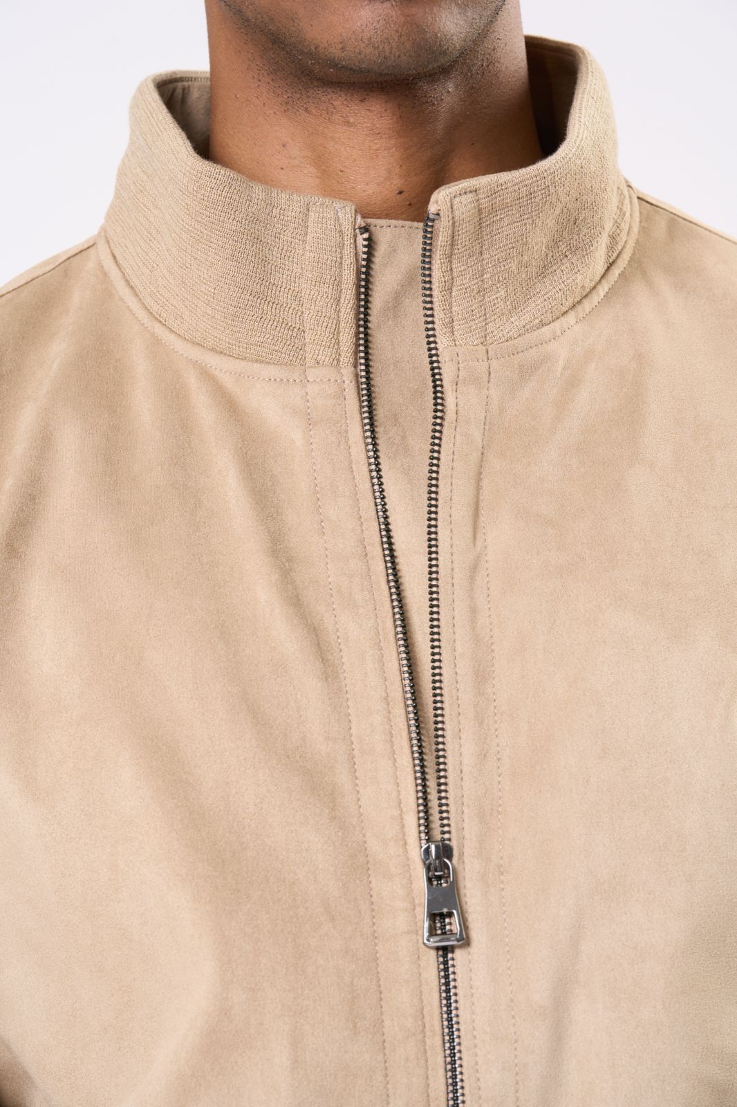Suede Bomber Jacket in Beige