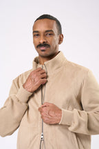 Suede Bomber Jacket in Beige