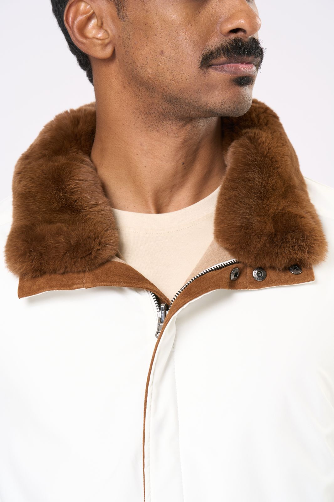 Reversable Jacket in Beige - Orange Fur