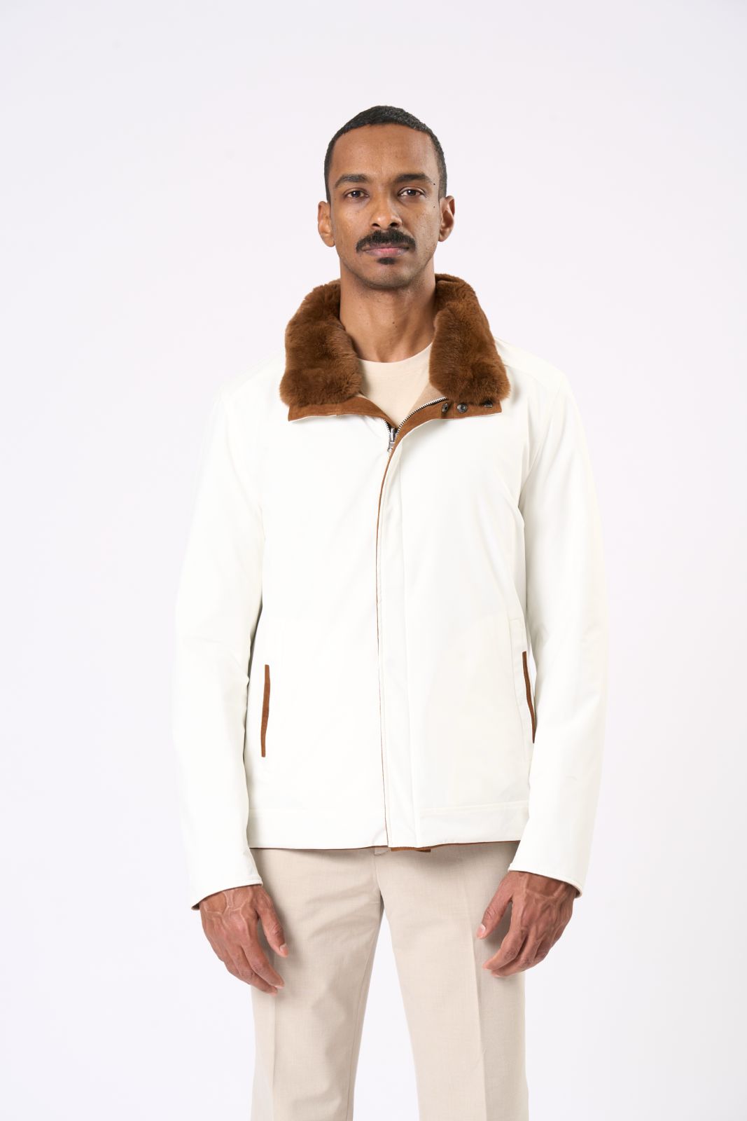 Reversable Jacket in Beige - Orange Fur