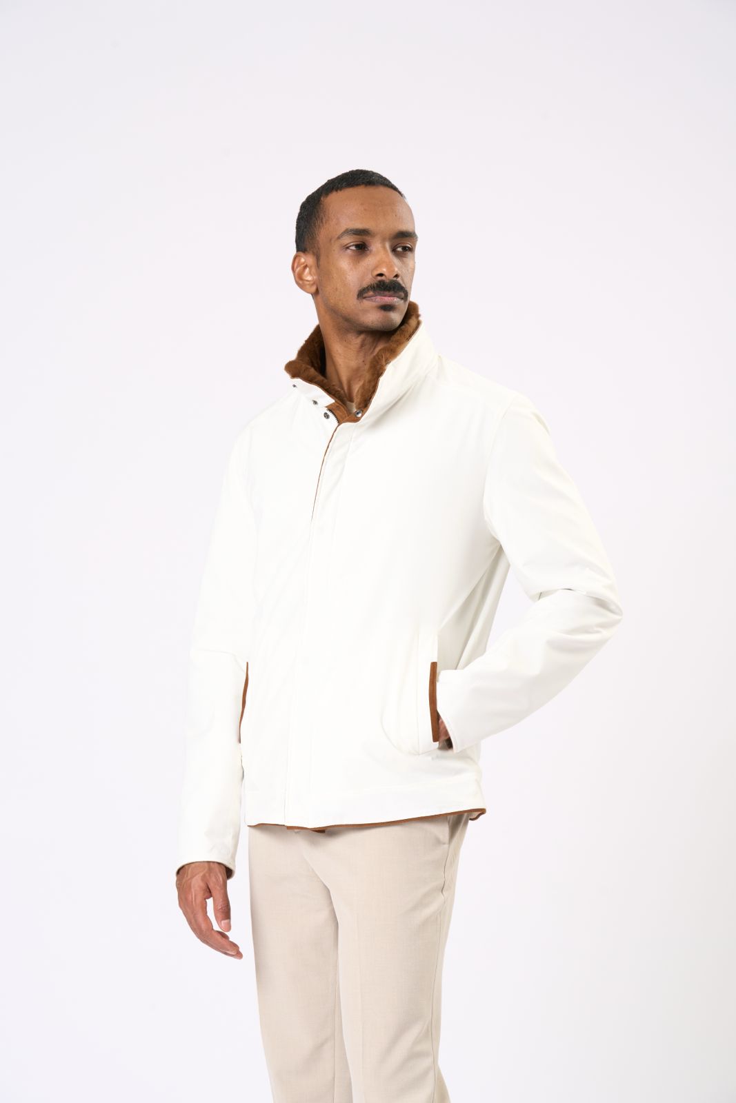 Reversable Jacket in Beige - Orange Fur