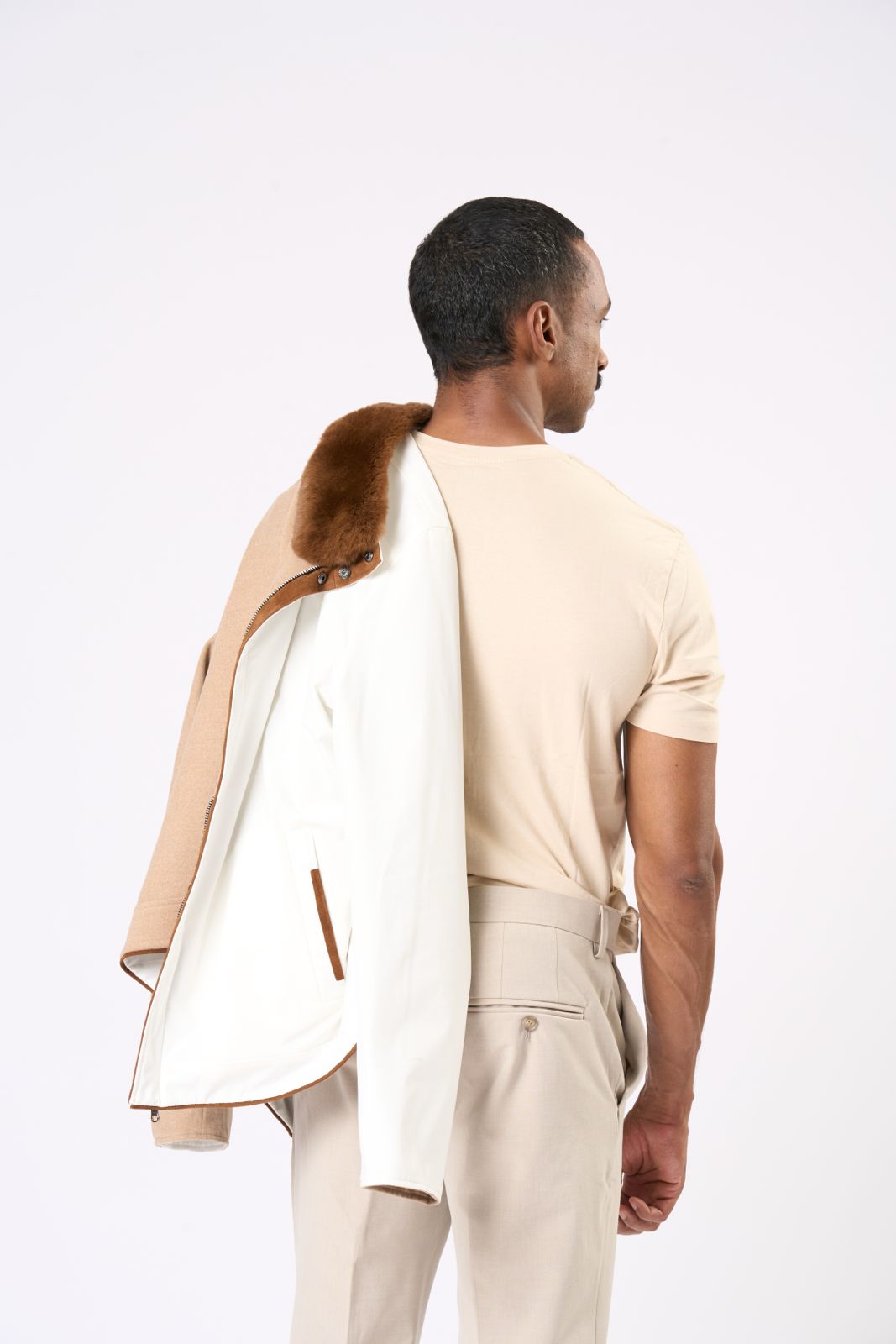 Reversable Jacket in Beige - Orange Fur