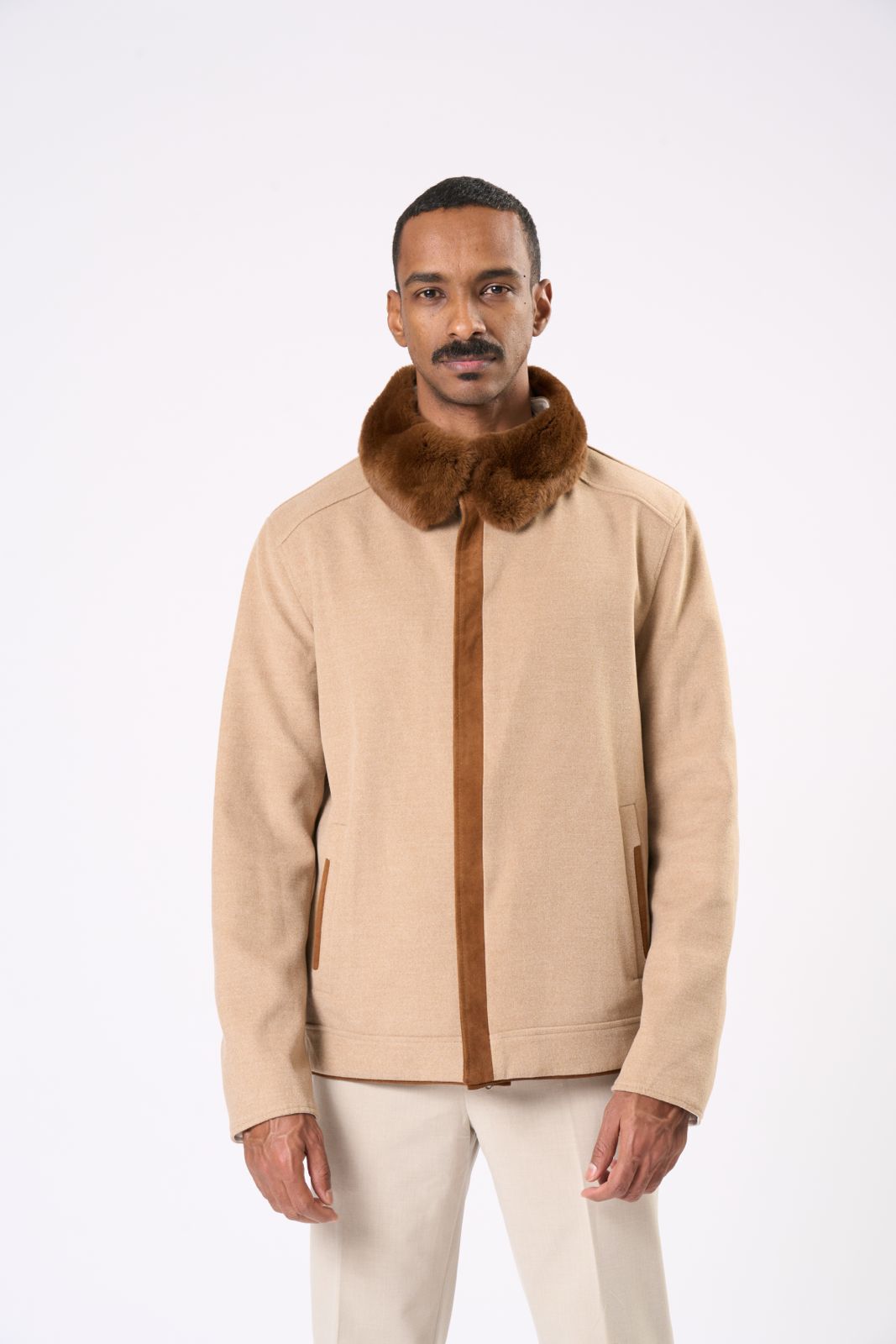 Reversable Jacket in Beige - Orange Fur