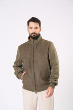Suede Bomber Jacket in Olive