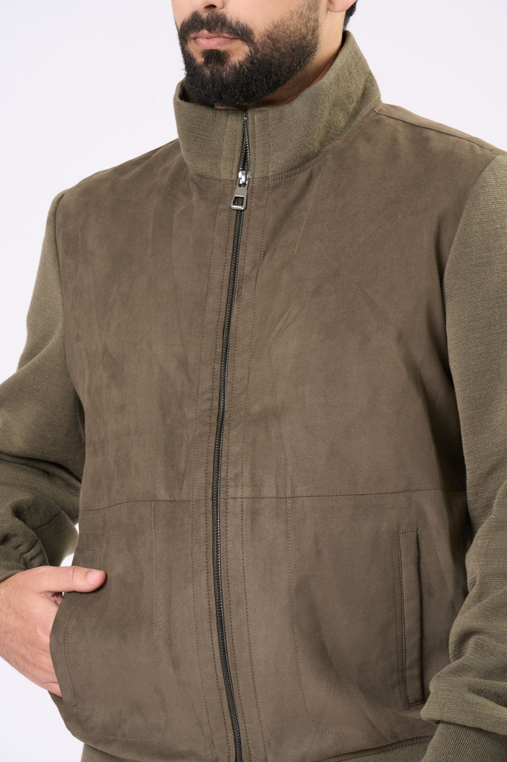 Suede Bomber Jacket in Olive