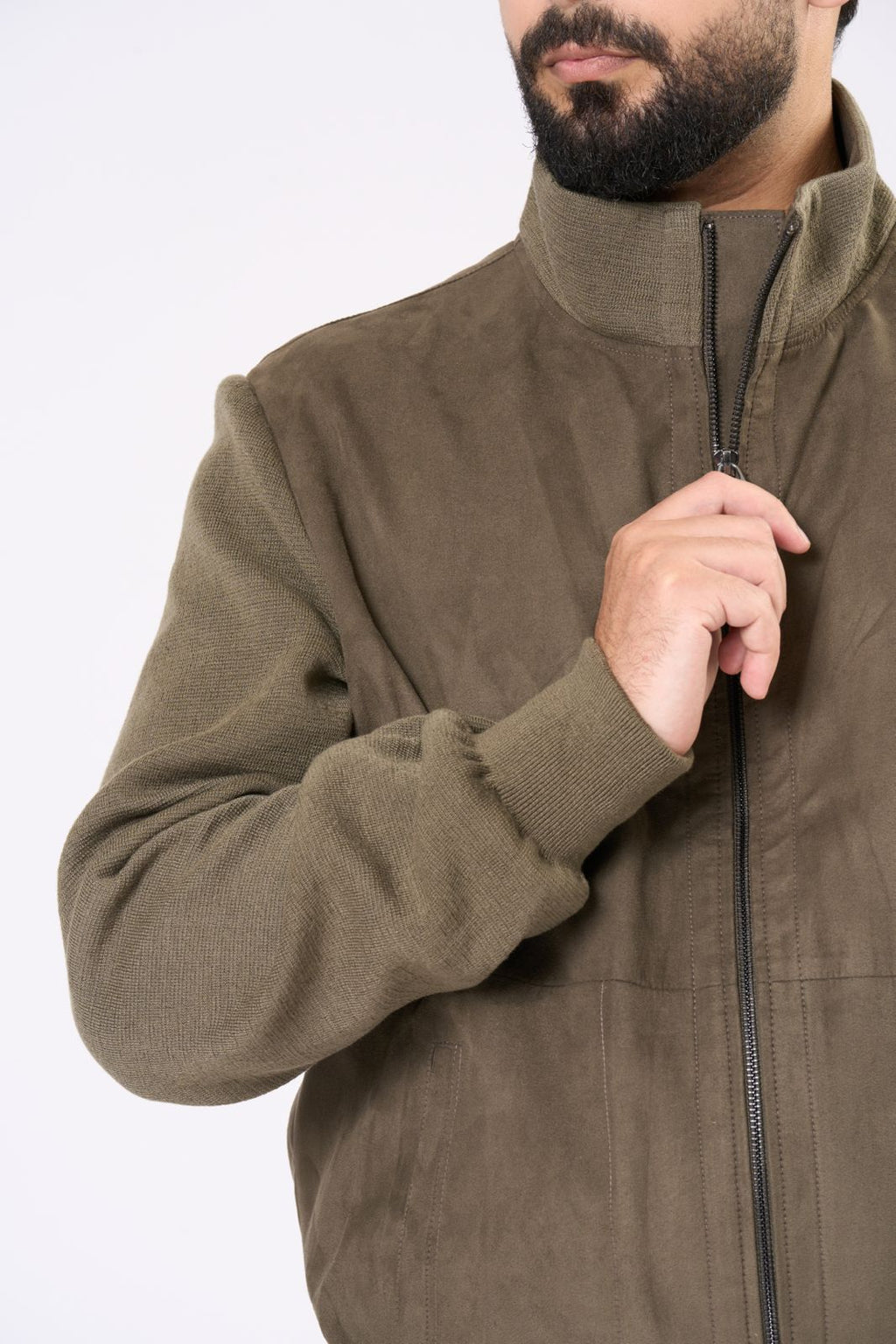 Suede Bomber Jacket in Olive