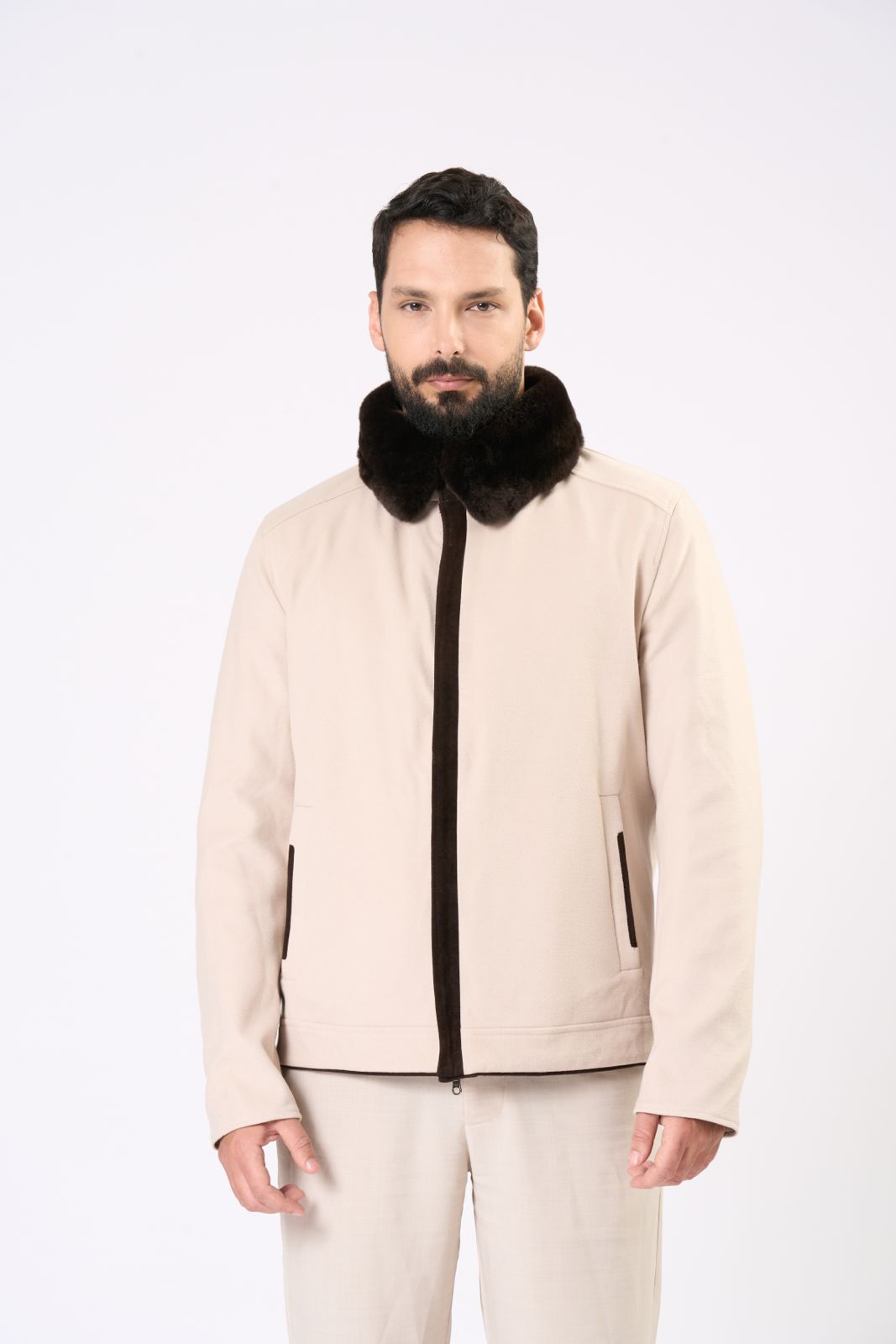 Reversable Jacket in Beige - Dark Fur