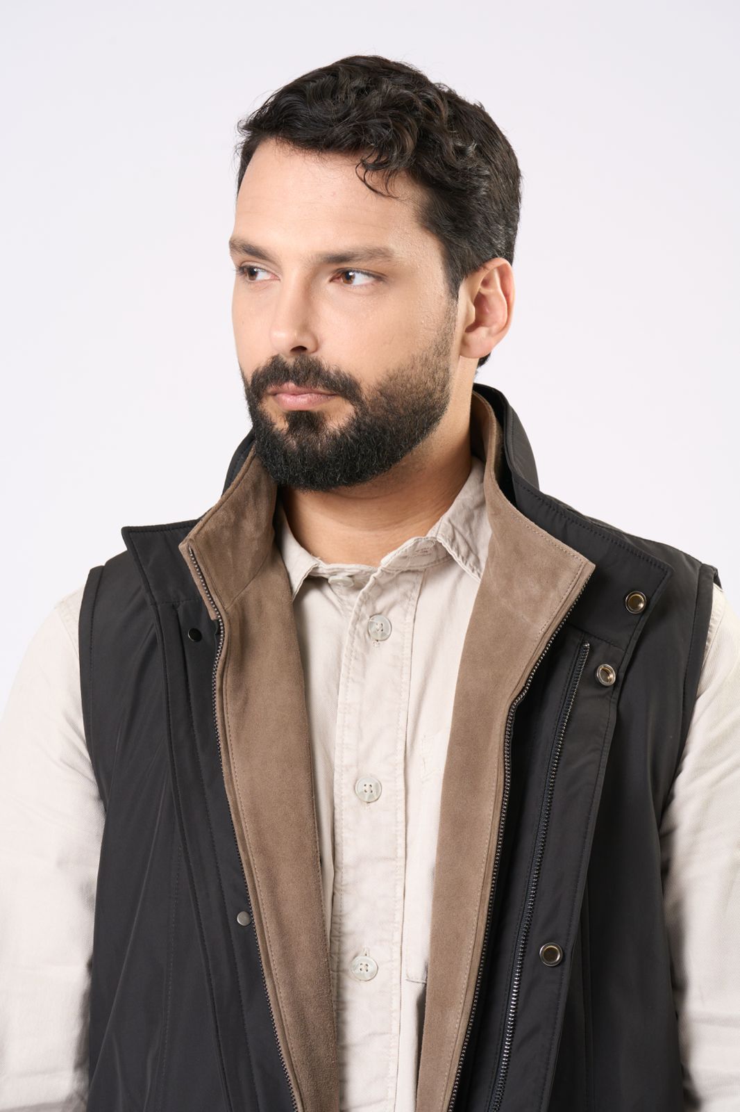 Double Vest in Black – Black & Brown Strap