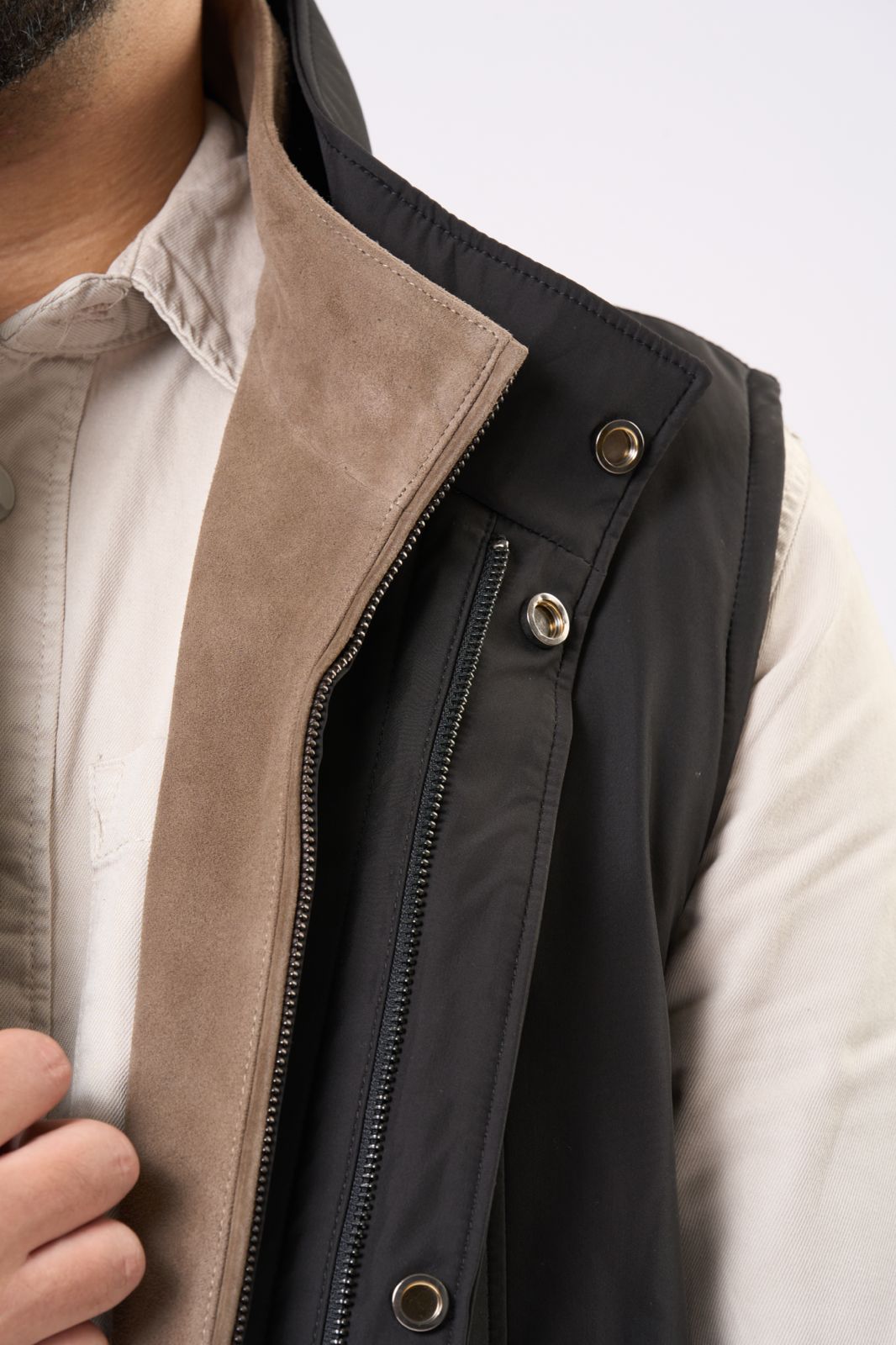 Double Vest in Black – Black & Brown Strap