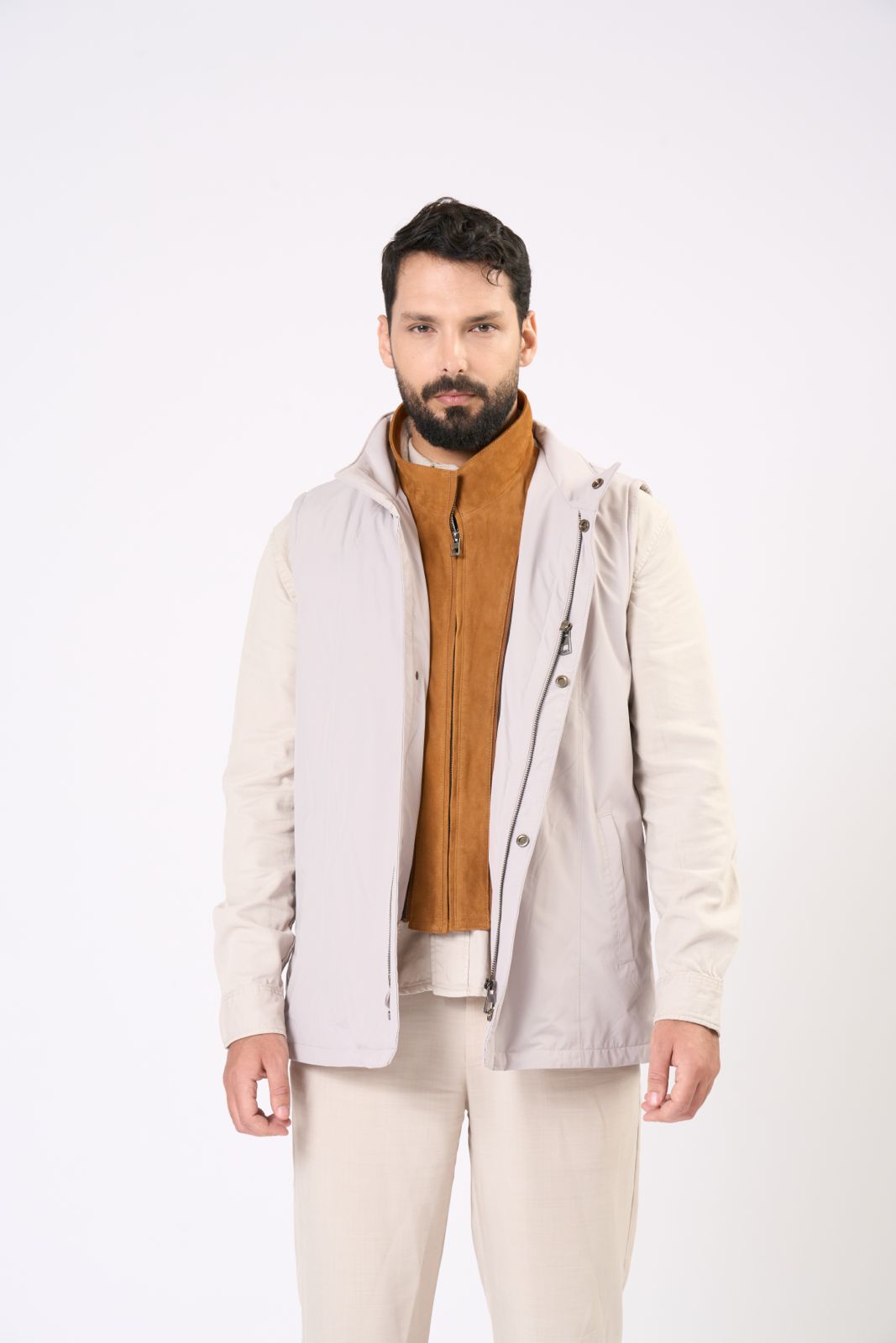 Double Vest in Beige – Orange & Brown Strap